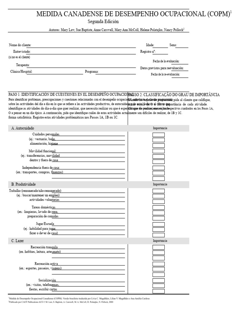 Evaluación COPM para Desempeño Ocupacional | PDF