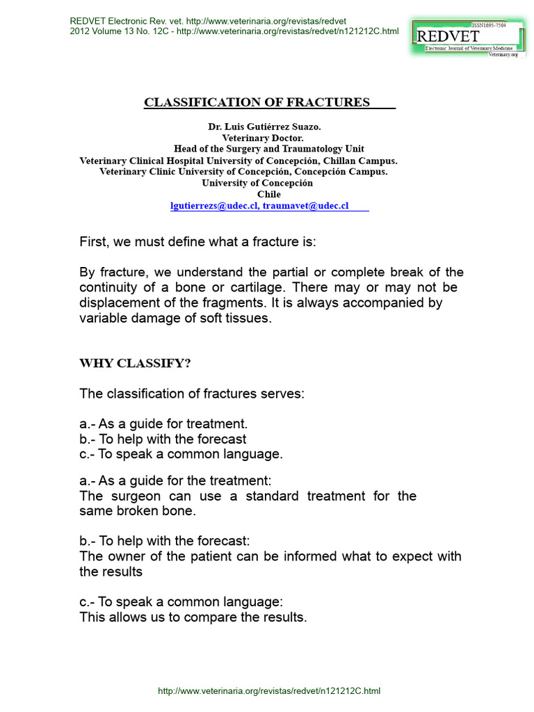 Fracture Classification in Veterinary Medicine | PDF | Bone ...