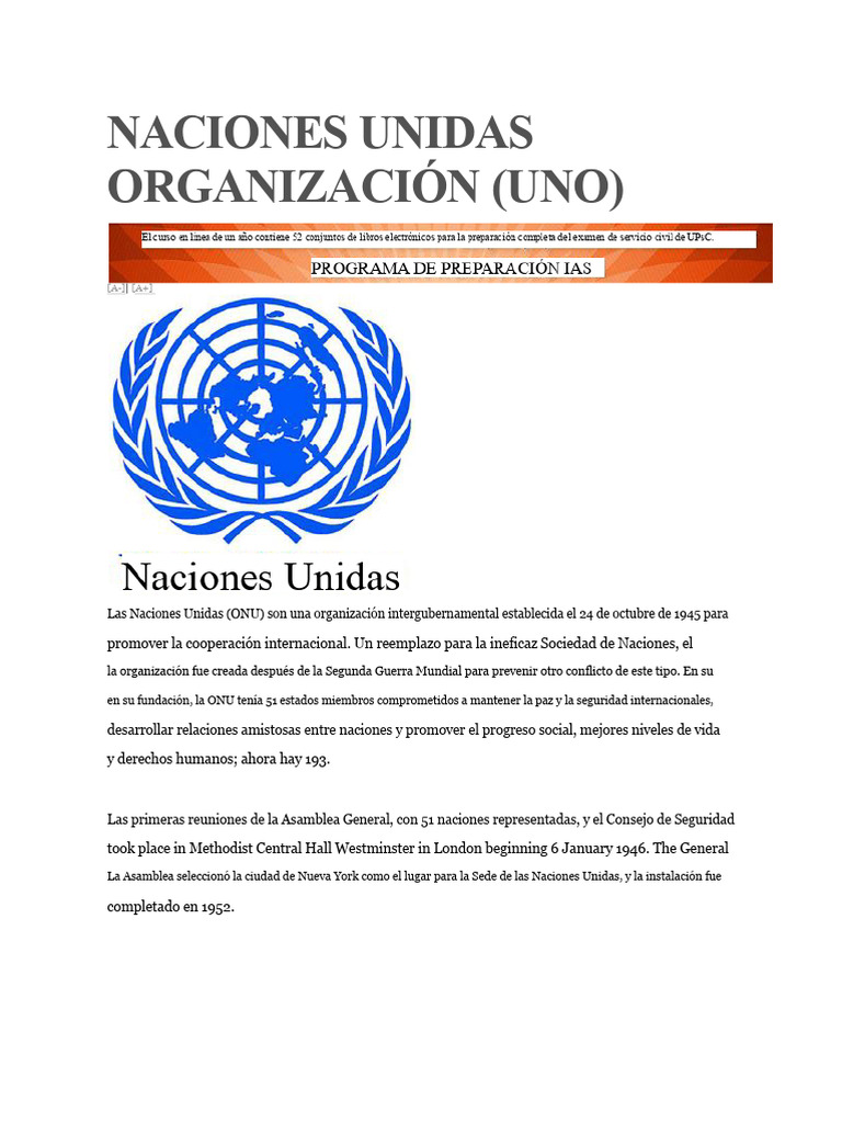 Organización de Las Naciones Unidas | PDF | Naciones Unidas ...
