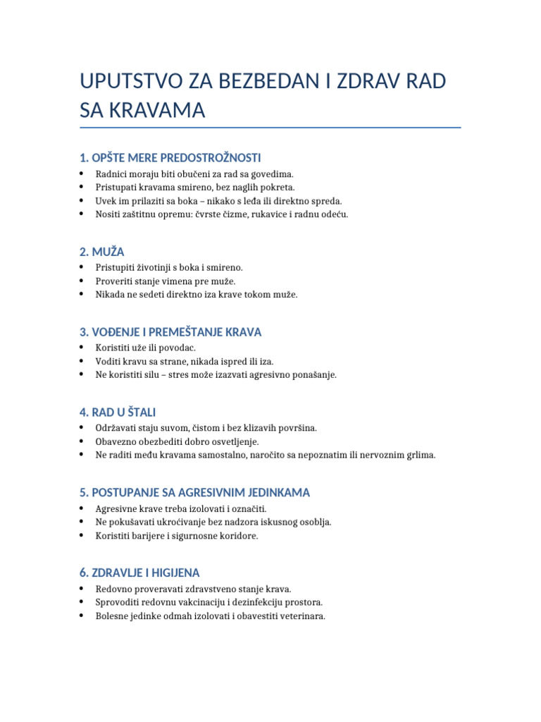 Uputstvo Za Rad Sa Kravama PDF