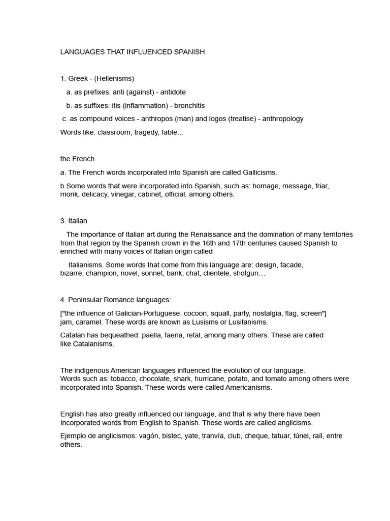 Languages Influencing Spanish Vocabulary | PDF | Linguistics | Languages