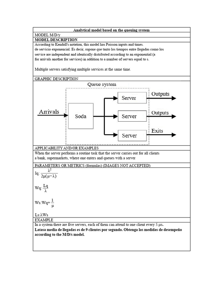M/D/s Queuing Model Analysis Guide | PDF