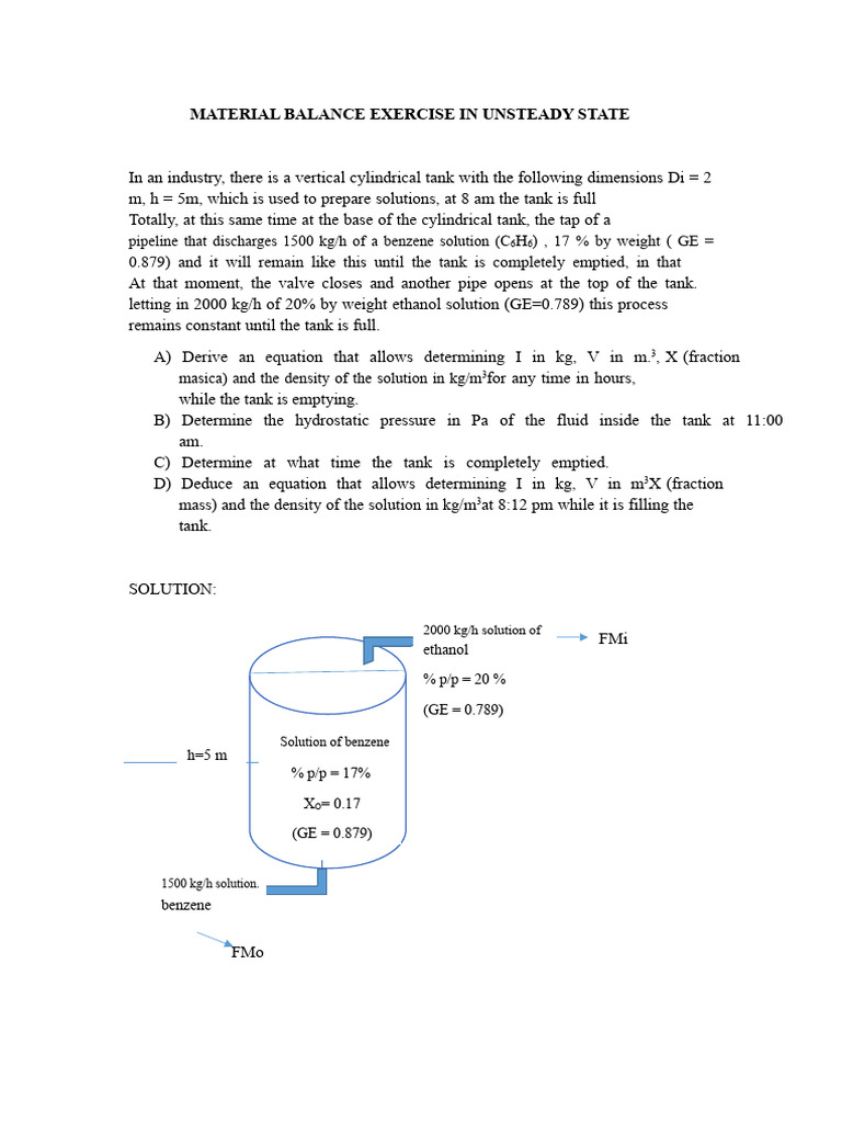 Material Balance Exercise in Non-Steady State | PDF | Mathematics ...