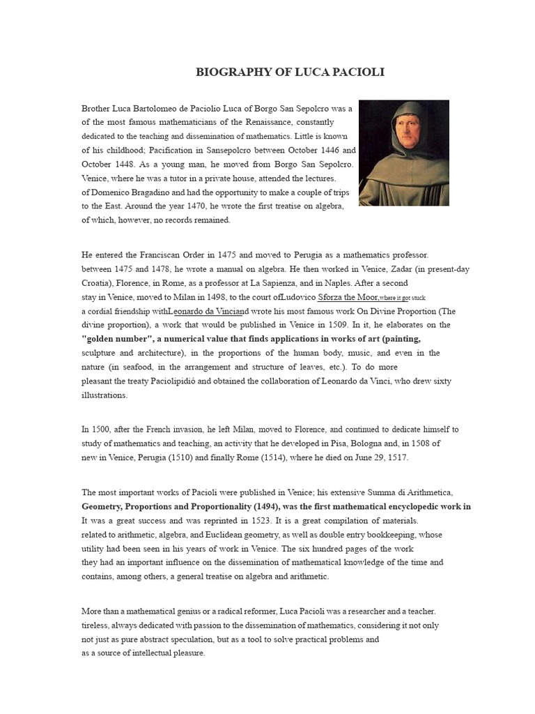 Luca Pacioli: Renaissance Mathematician | PDF | Mathematics