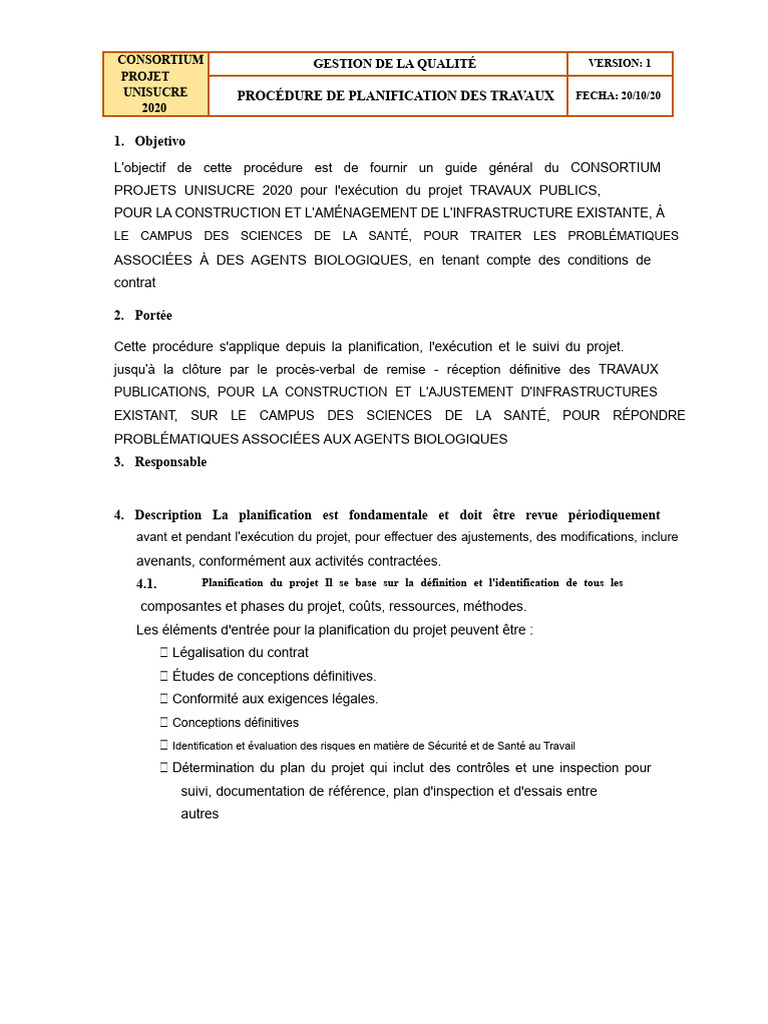 Procédure de Planification des Travaux | PDF | Planification