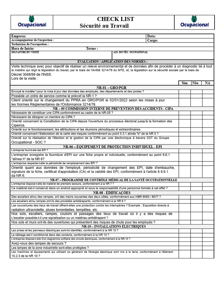 Checklist de Sécurité au Travail | PDF | Sécurité | Transport