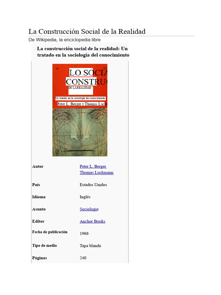 La Construcción Social de la Realidad | PDF | Socialización | Conocimiento