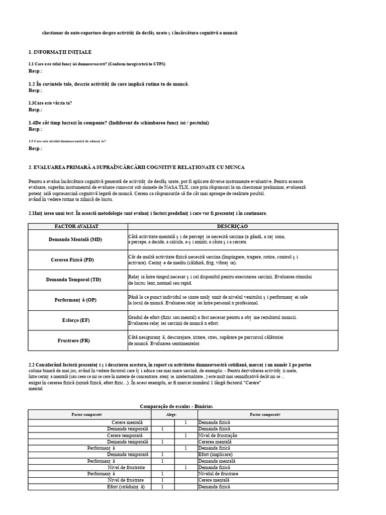 Modelul NASA TLX | PDF