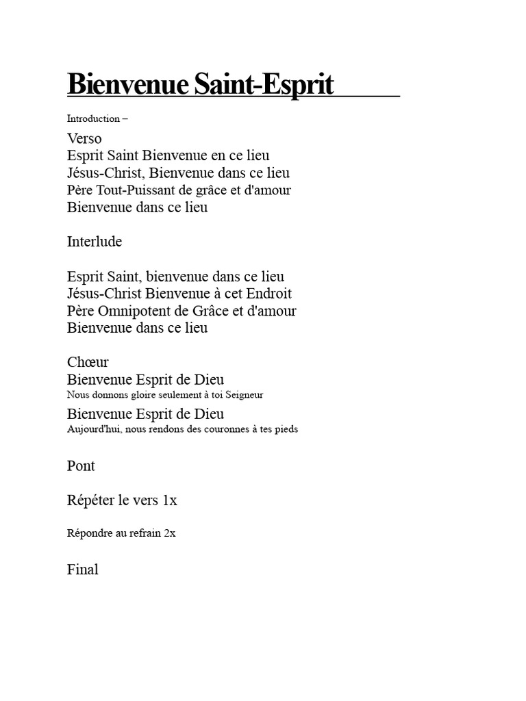 Bienvenue Saint-Esprit : Louange et Adoration | PDF