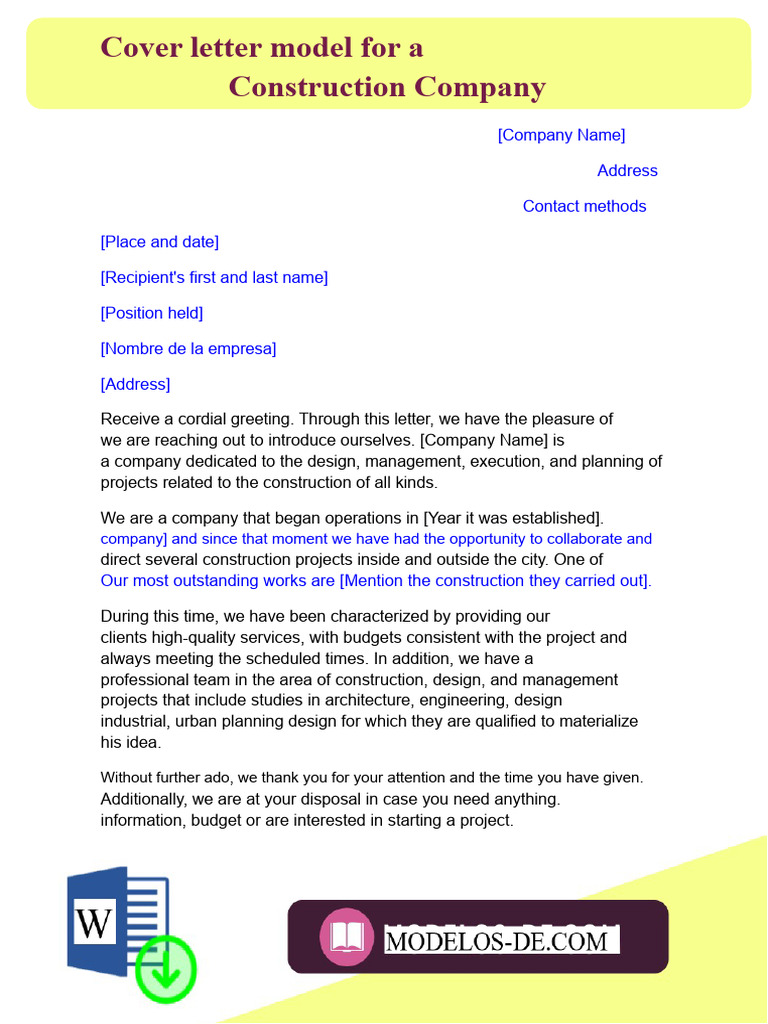 Model of A Cover Letter From A Construction Company | PDF