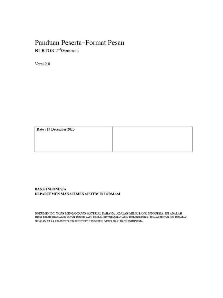 Panduan Format Pesan BI-RTGS 2.0 | PDF