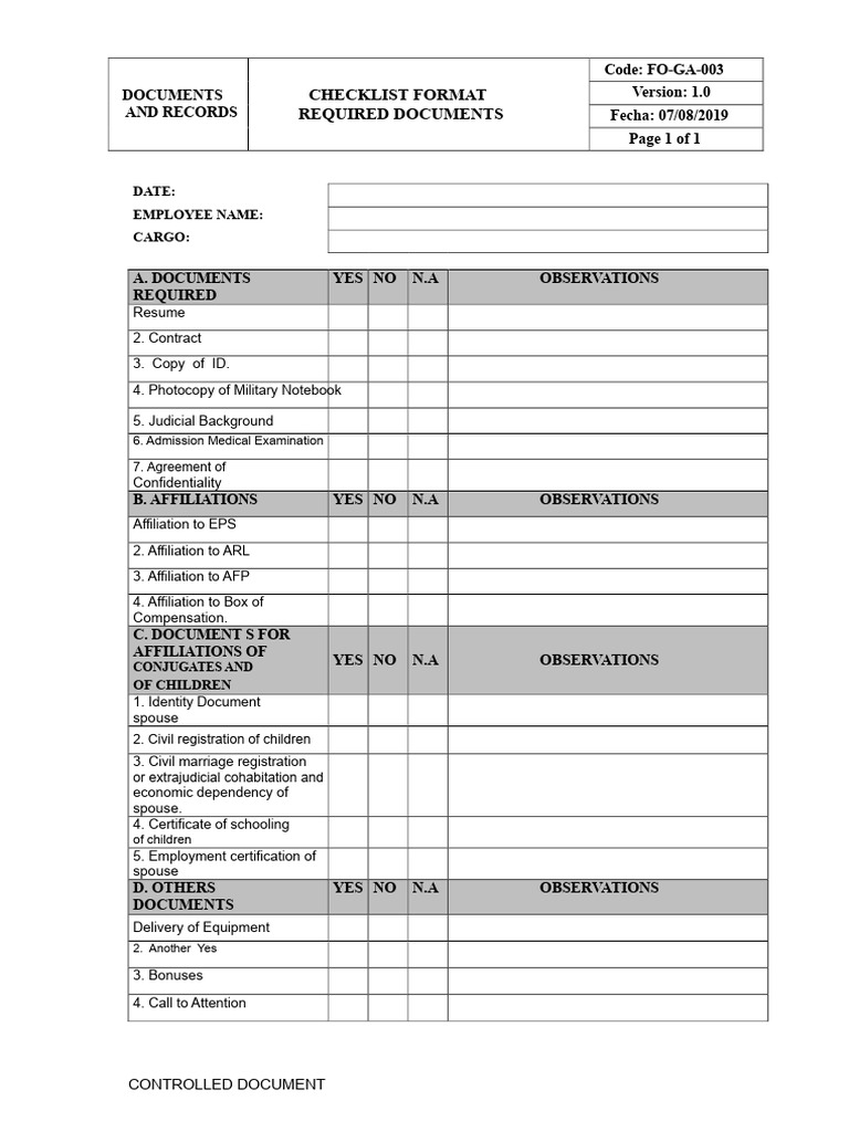 Employee Documents Checklist Template | PDF