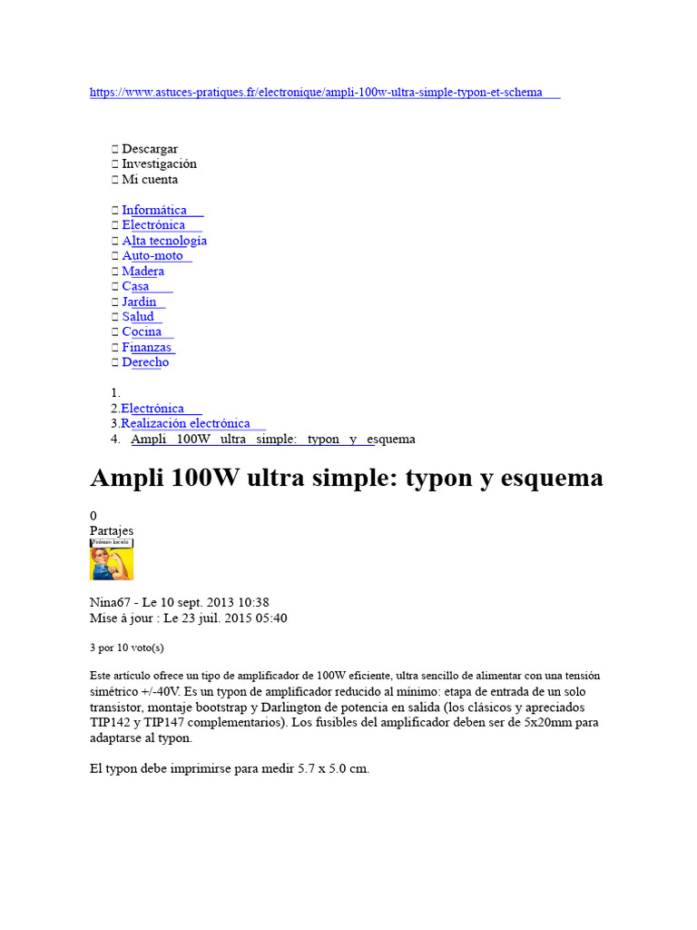 Amplificador 100W: esquema y typon simple | PDF | Amplificador | Resistor
