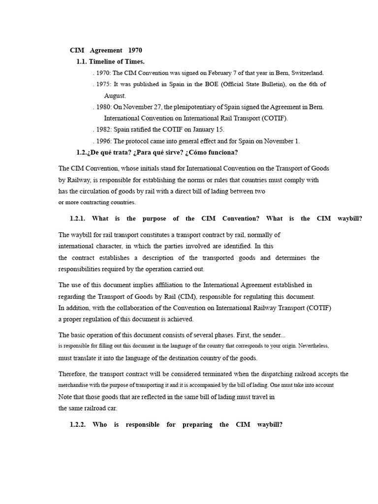 CIM Agreement Overview and Significance | PDF | Bill Of Lading | Warsaw ...