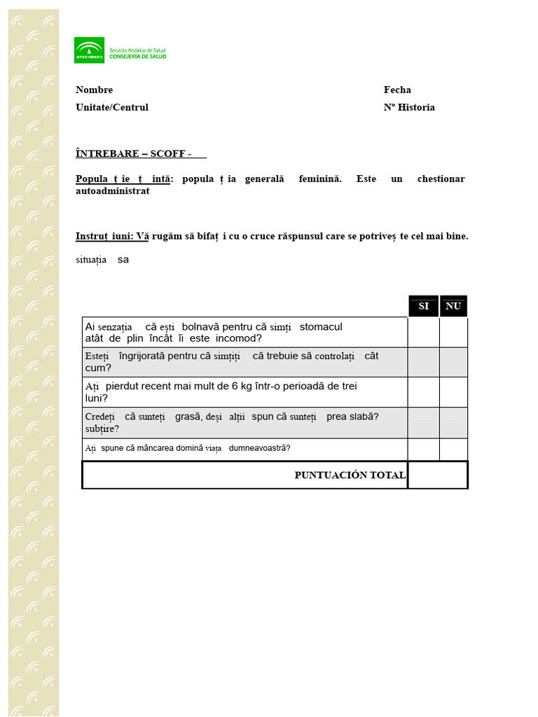 Chestionar Scoff | PDF