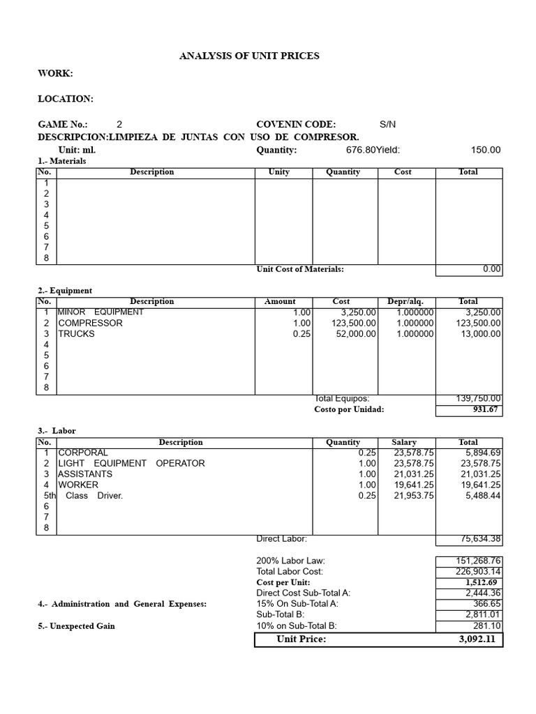 Unit Price Analysis for Tank Repairs | PDF | Welding | Construction