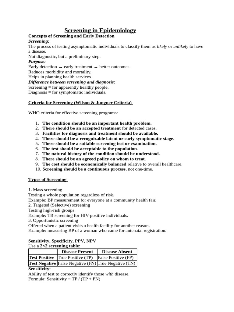 Epidemiology Screening Methods Explained | PDF | Sensitivity And ...