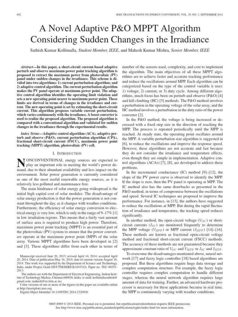 A Novel Adaptive PampO MPPT Algorithm Considering Sudden Changes in The ...