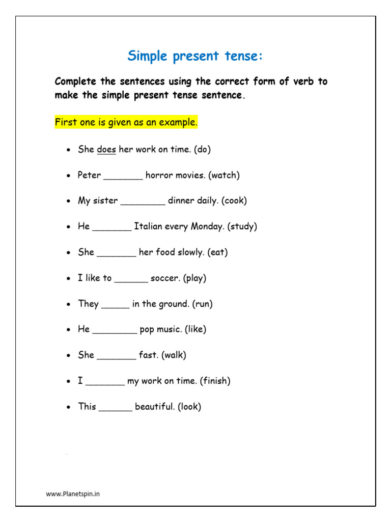 Complete The Sentences With Correct Form of Verb To Make Simple Present ...
