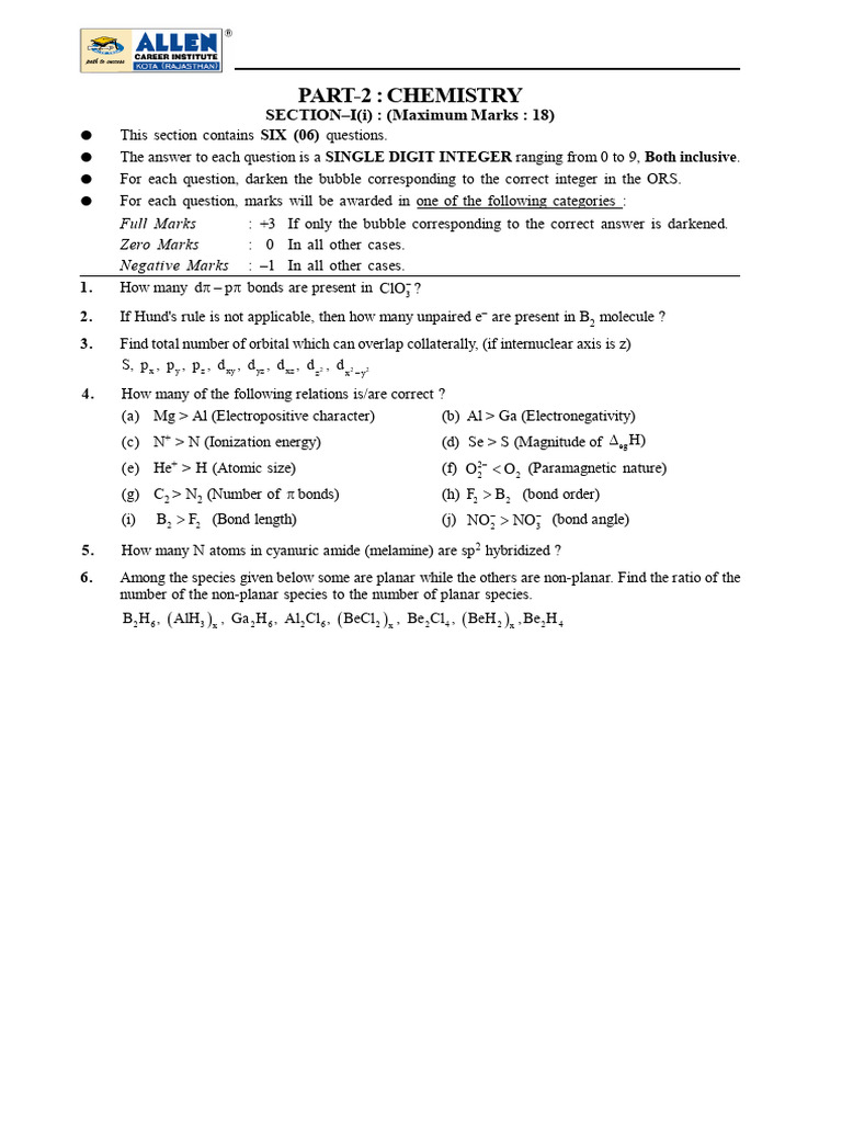 Chemistry Exam Questions Part 2 | PDF | Chemical Bond | Molecular Orbital