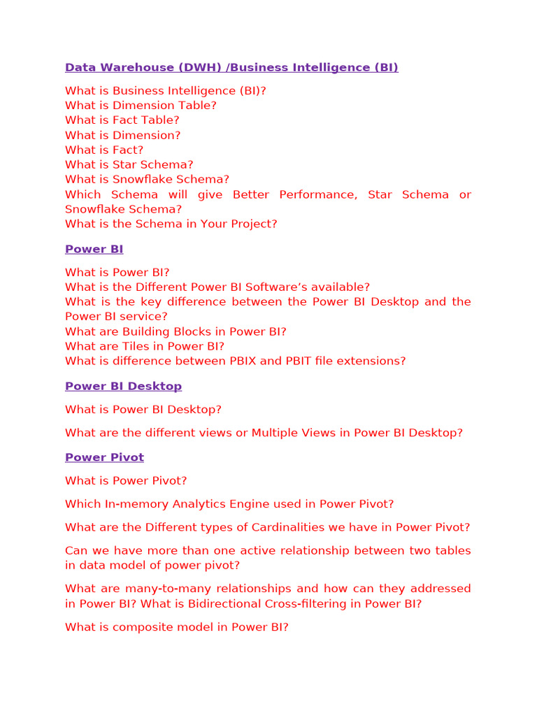 Power BI Interview Questions | PDF | Data Warehouse | Data Management