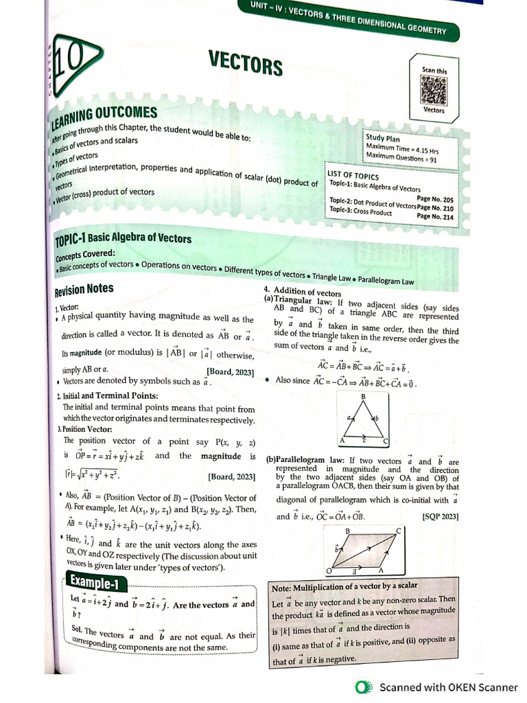 Vectors - One Shot Notes | PDF
