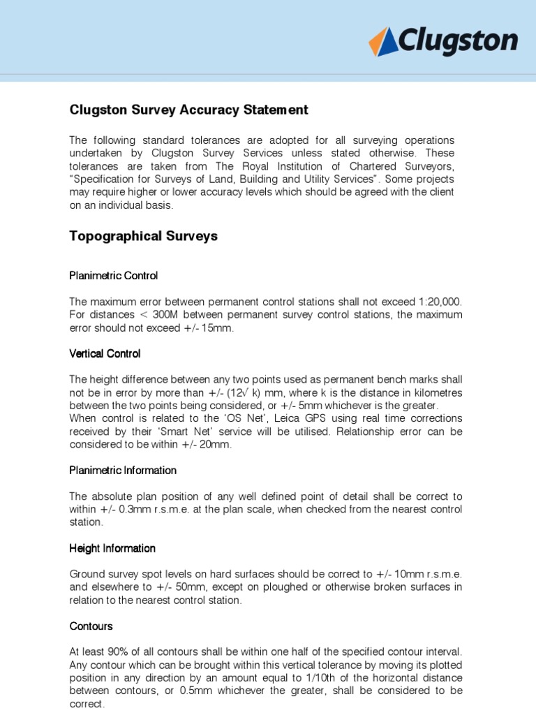 Accuracy Statement Surveying Engineering Tolerance Free 30day