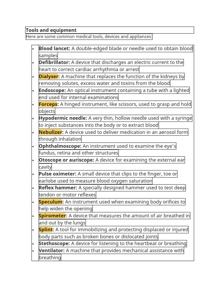 Essential Medical Tools and Terms | PDF | Blood | Heart