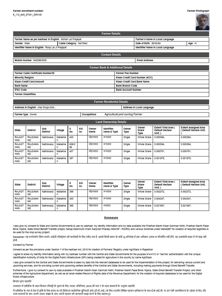 Farmer Registry Enrollement Data | PDF