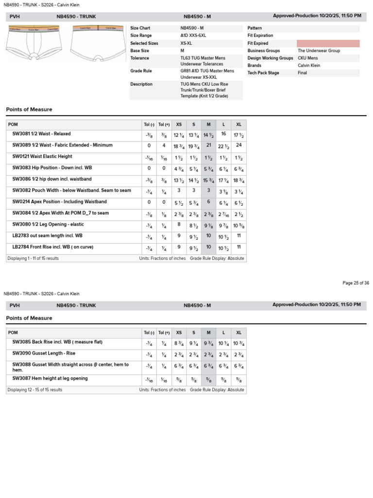 Calvin Klein NB4590 Trunk Size Chart | PDF | Clothing | Undergarment