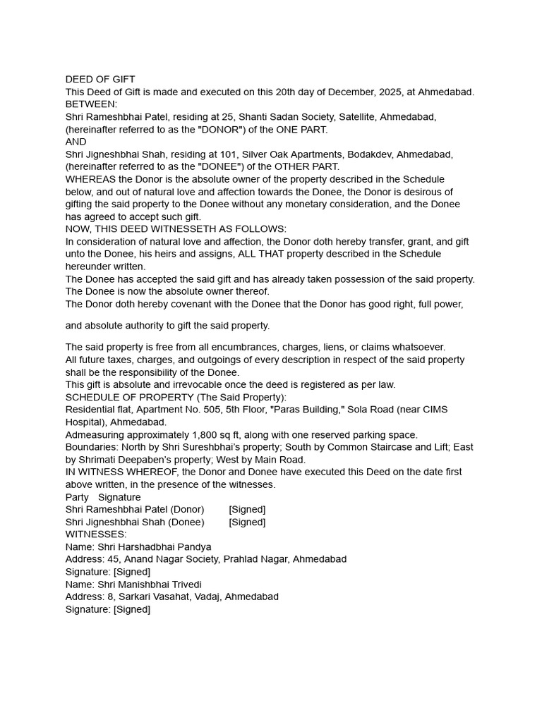 Deed of Gift | PDF