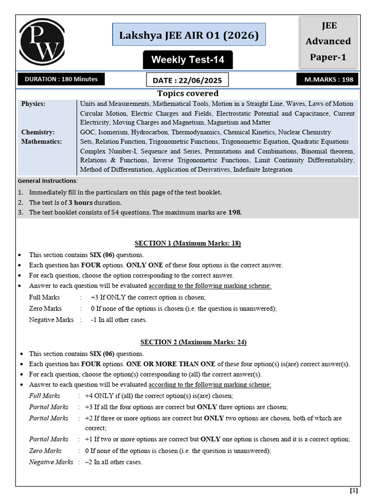 JEE Advanced Test Paper Overview | PDF | Gases | Capacitor