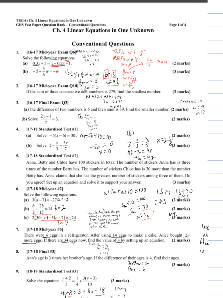 Linear Equation in One Unknown | PDF