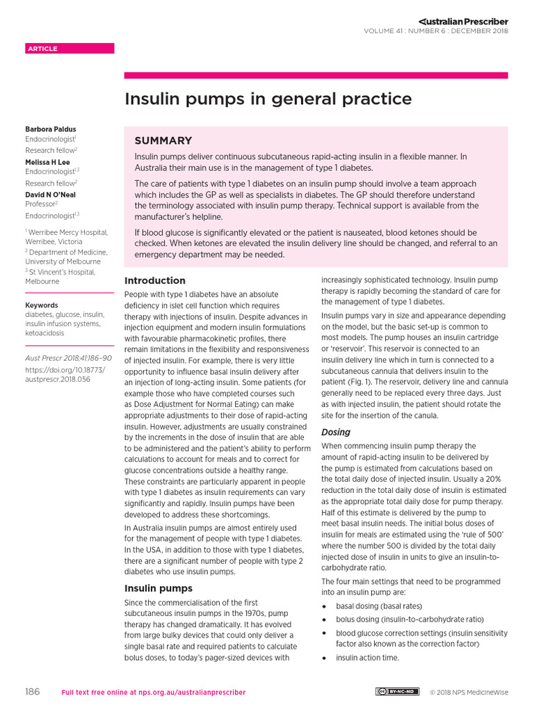 Insulin Pumps for Type 1 Diabetes Management | PDF | Insulin | Diabetes ...