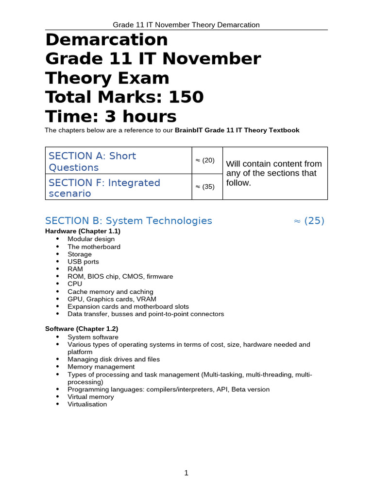Grade 11 THEORY EXAM November Demarcation-1 | PDF | Computer Network ...