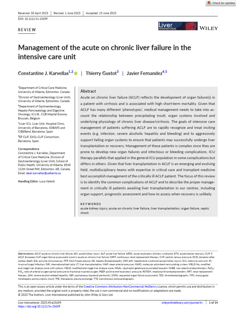 Acute on Chronic Liver Failure Management | PDF | Cirrhosis | Sepsis
