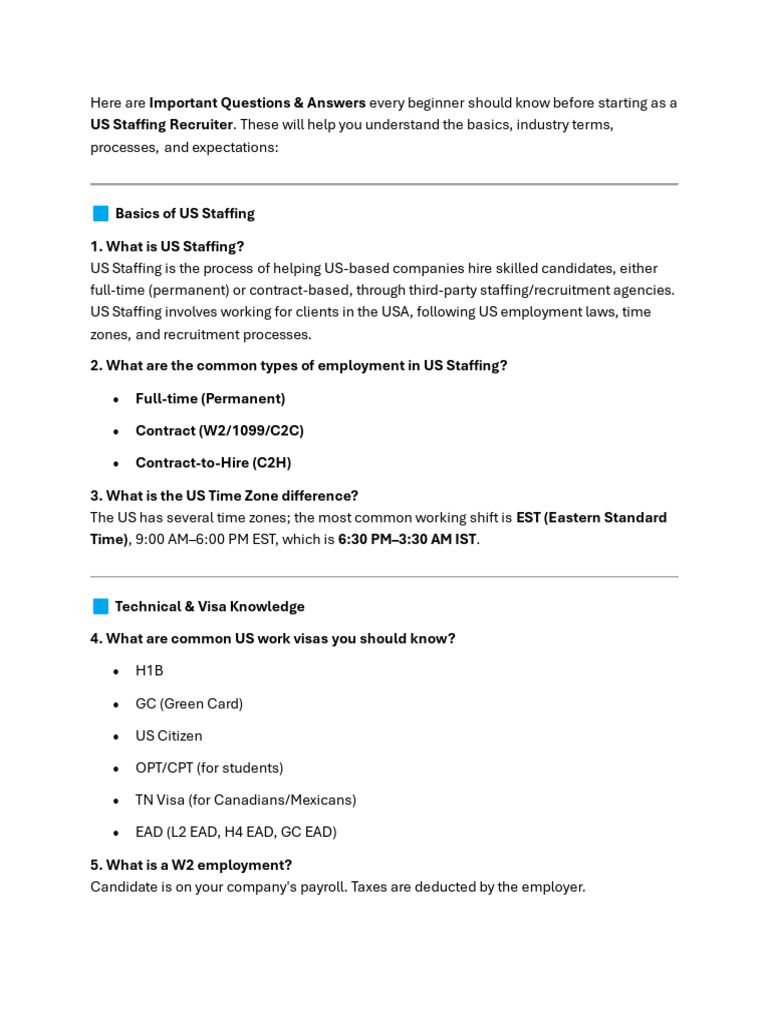 Essential Q&A for US Staffing Recruiters | PDF | Recruitment | Résumé