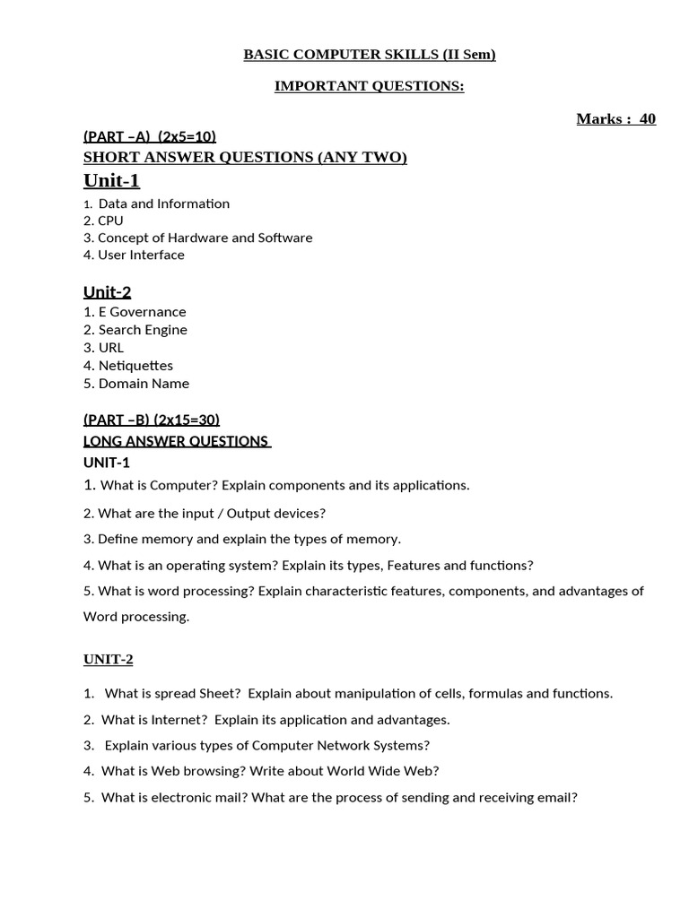 Basic Computer Skills - Imp Qns | PDF