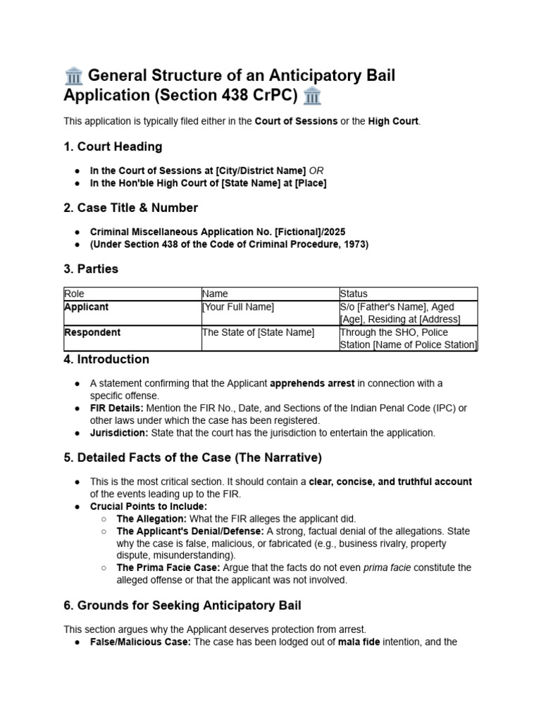 Anticipatory Bail Application Guide | PDF | Bail | Arrest