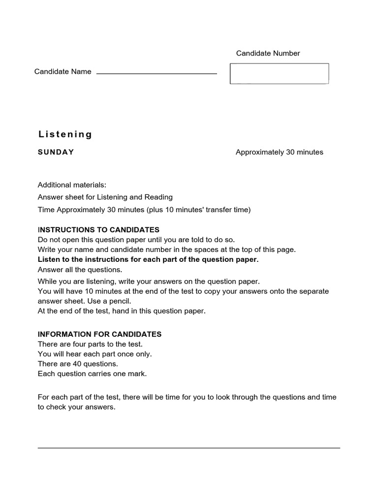 Listening Test Instructions and Questions | PDF
