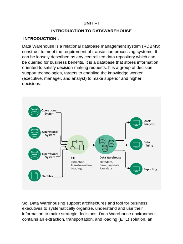 DW&DM Unit 1111111111111111111111111 | PDF | Data Warehouse | Databases