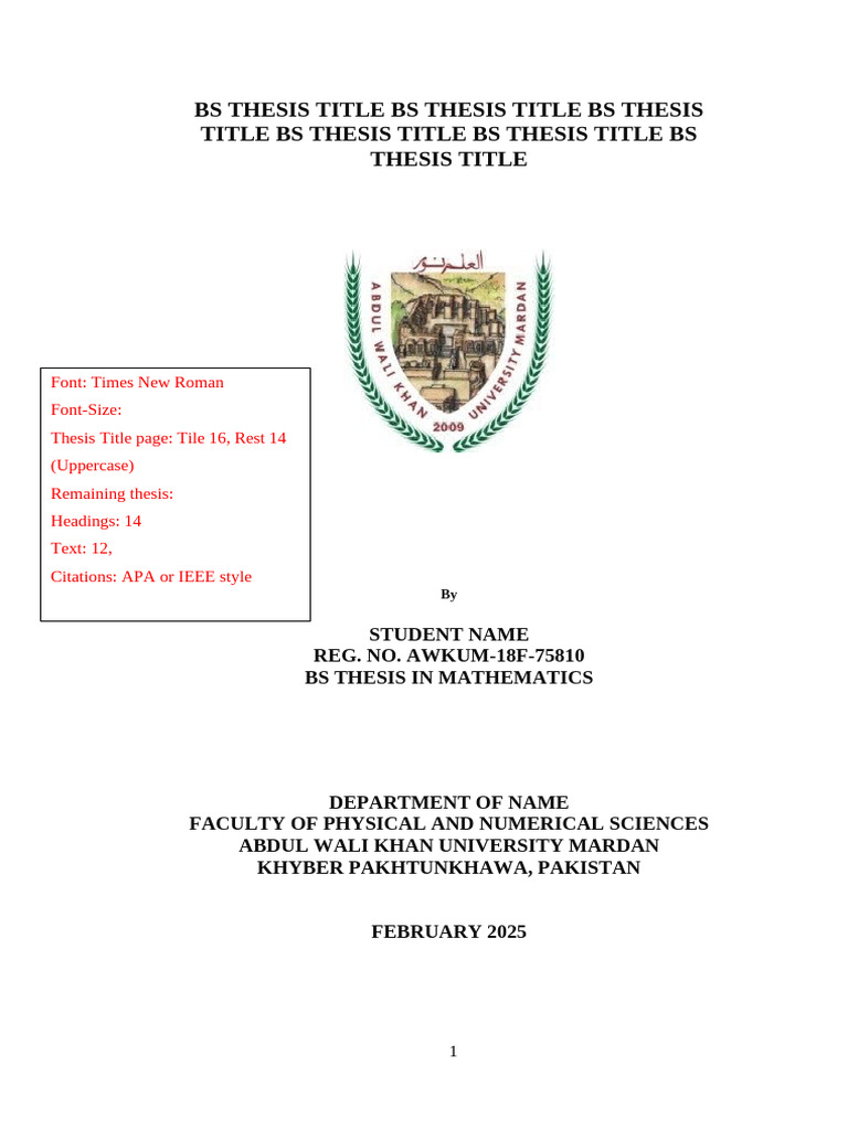 BS Thesis Format (Affiliated Colleges) | PDF | Thesis | Times New Roman