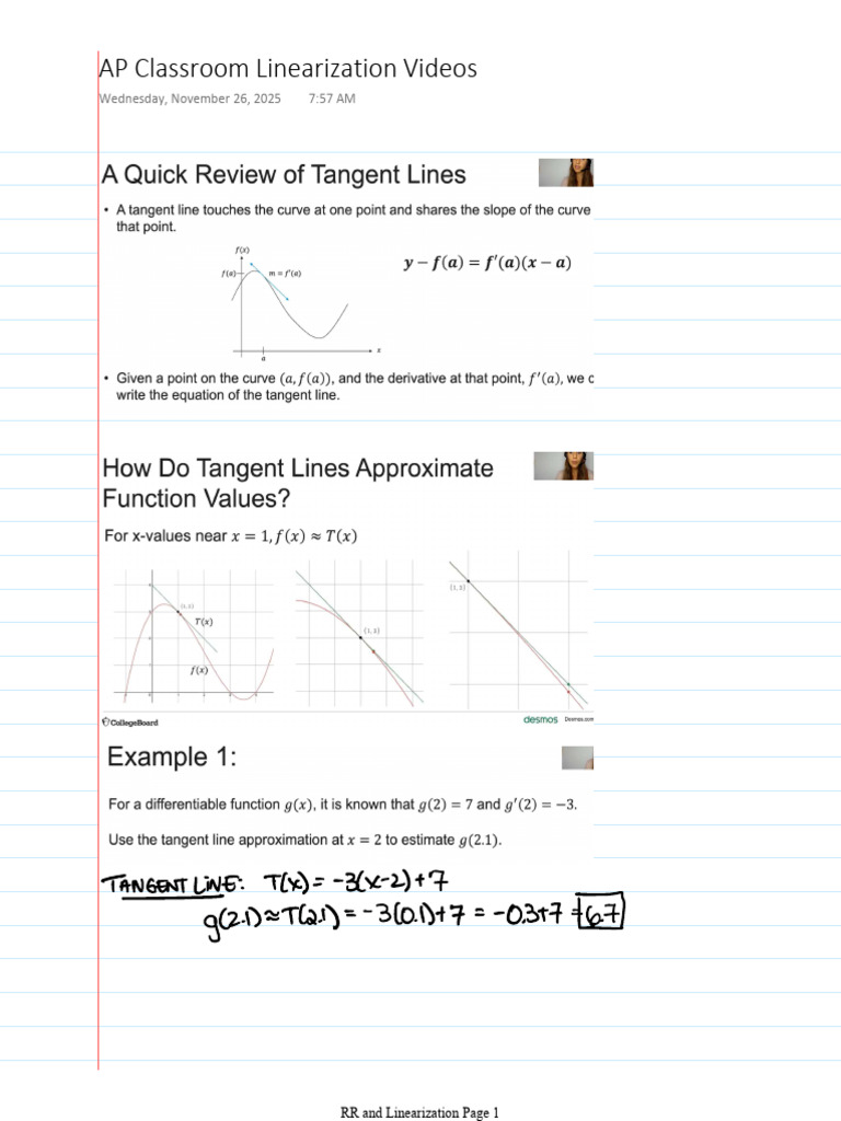 Linearization Lesson AP Videos | PDF