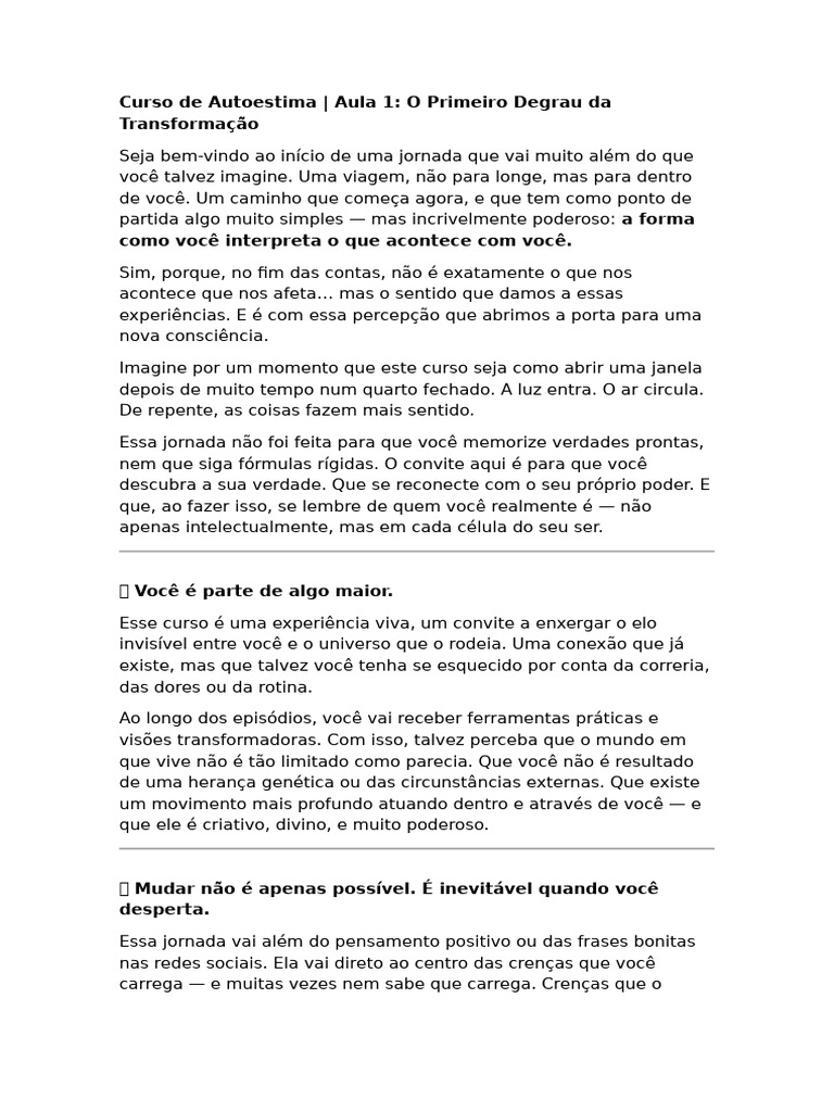 O Primeiro Degrau Da Transformação | PDF | Pensamento | Vida
