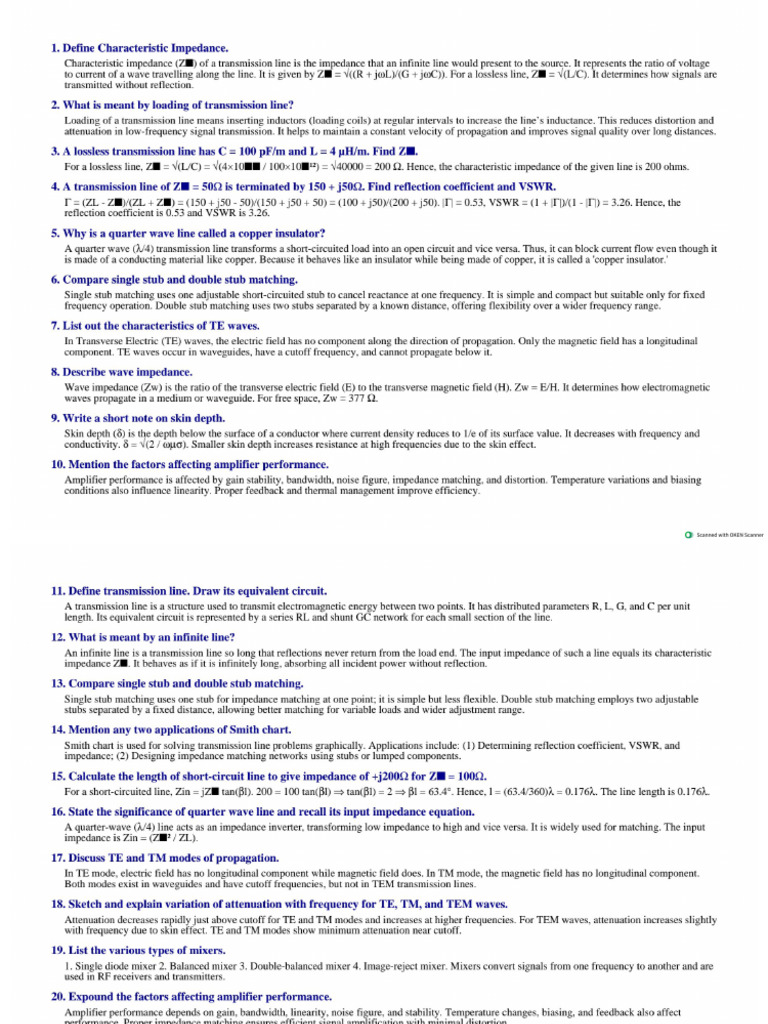 EC3551 Transmission Lines and RF Systems PartA QA | PDF
