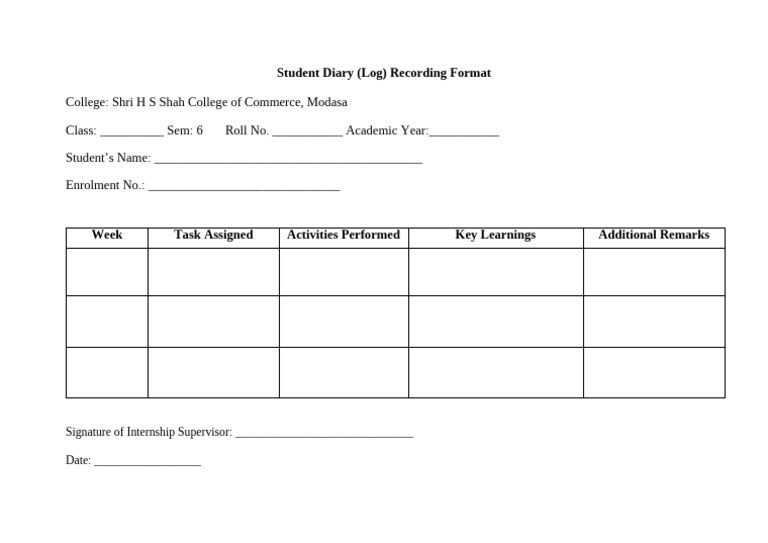 Student Internship Diary Template | PDF
