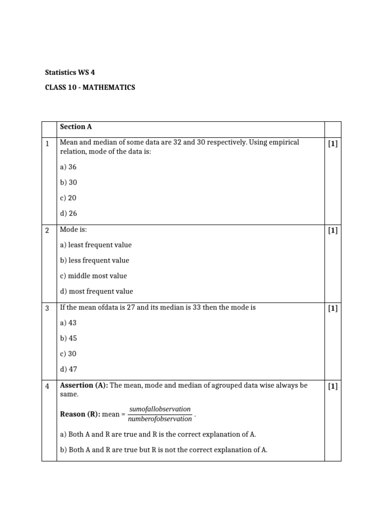 Class 10 Statistics: Finding Mode Techniques | PDF | Mode (Statistics ...