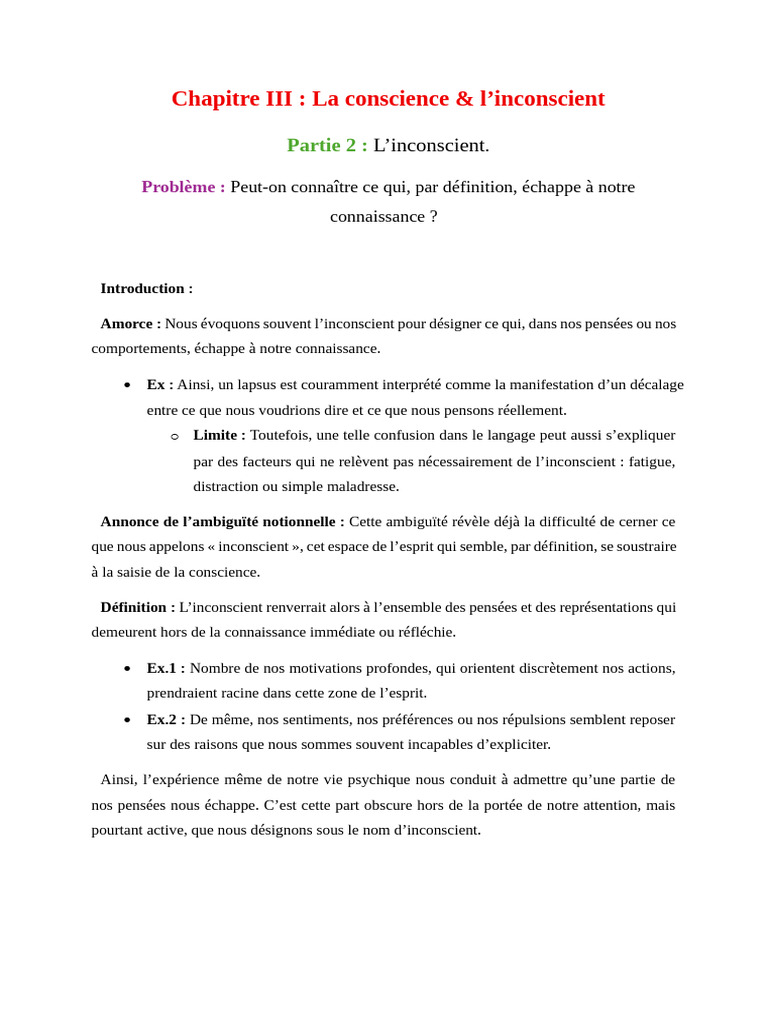 L'inconscient - Complet | PDF | Conscience | Inconscient