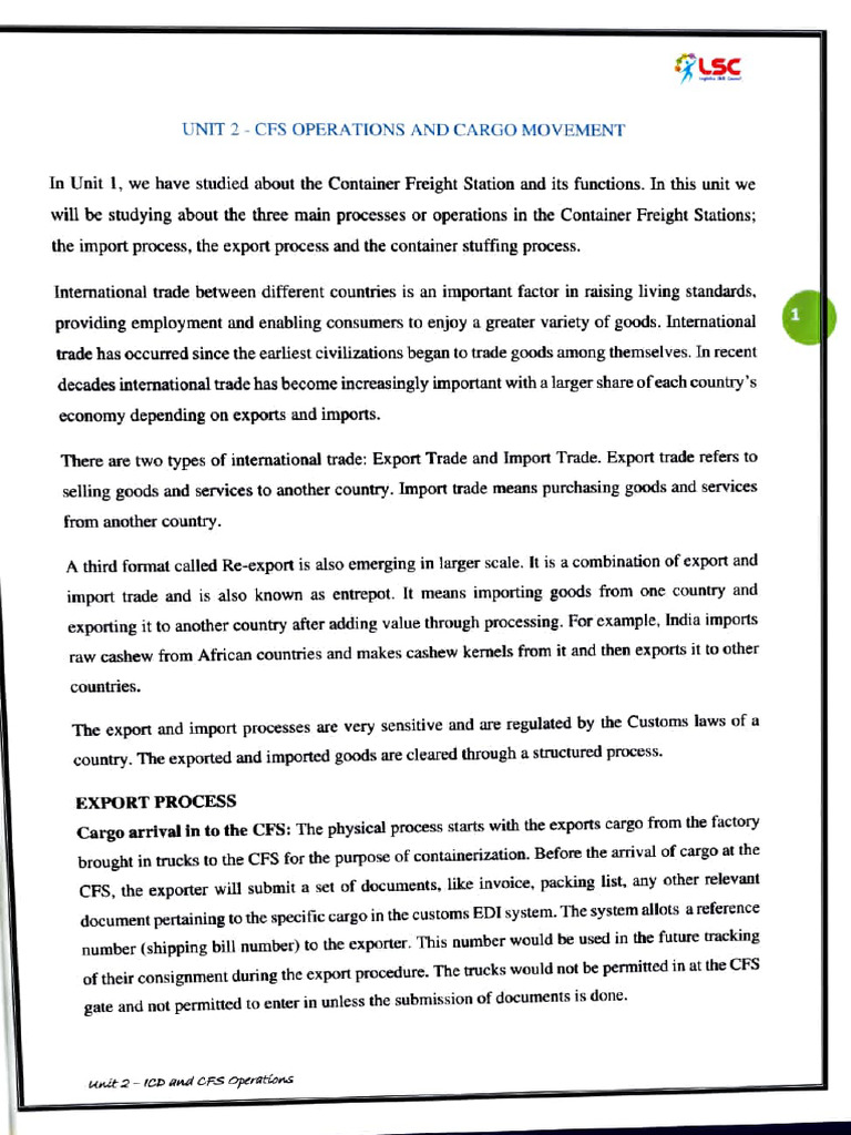 CFS Operations: Import & Export Processes | PDF | Cargo | Pallet
