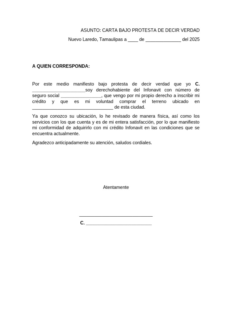Carta Bajo Protesta de Decir Verdad | PDF
